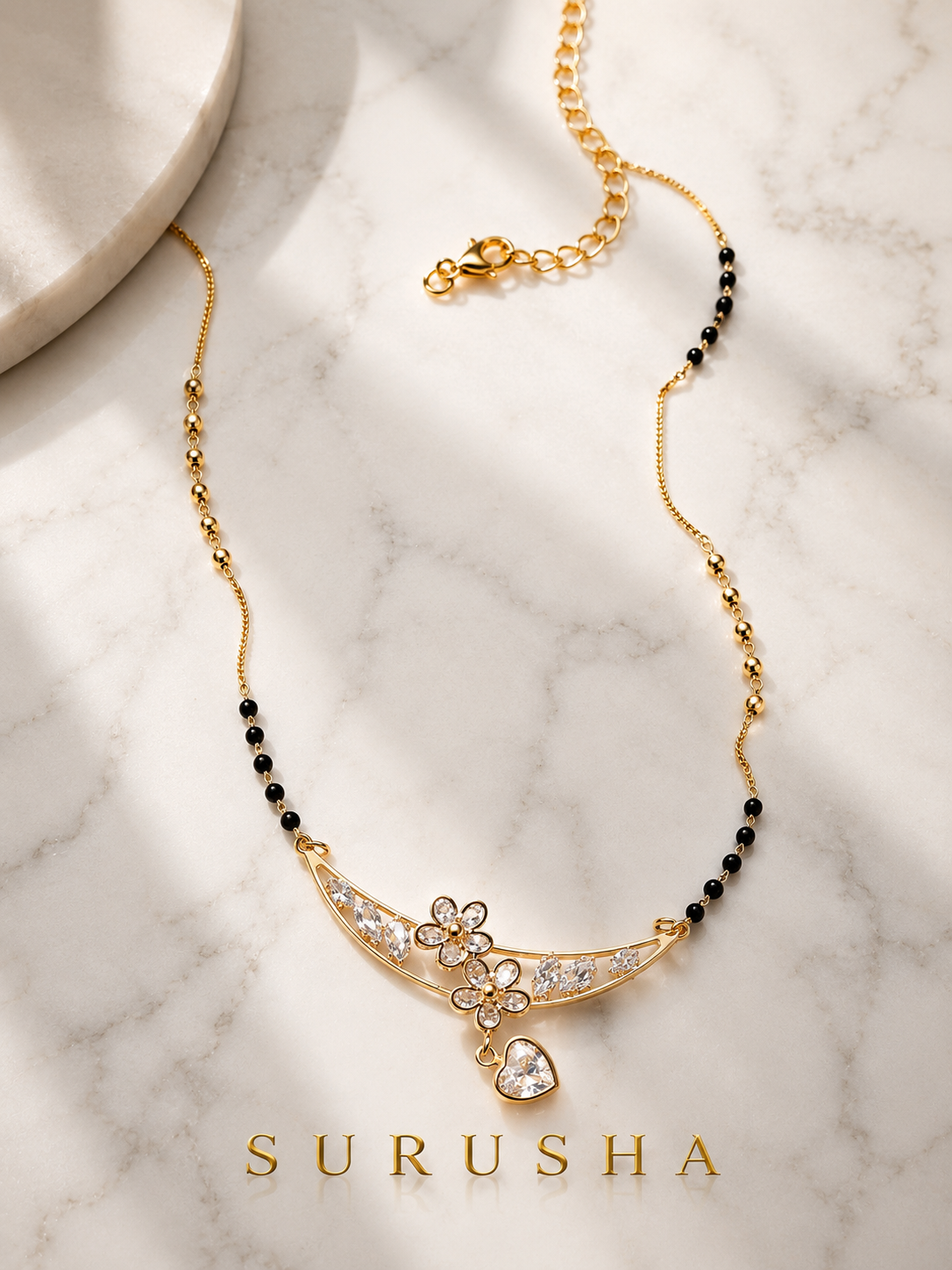 Designer Flower & Heart Pendant Mangalsutra