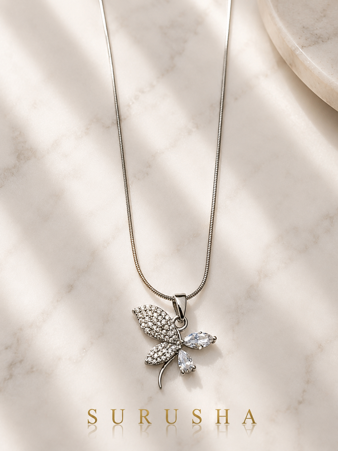 Crystal Dragonfly Pendant Necklace – Silver Finish Fashion Jewellery