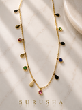 Multicolour Crystal & Teardrop Charm Necklace – Gold Finish Fashion Jewellery