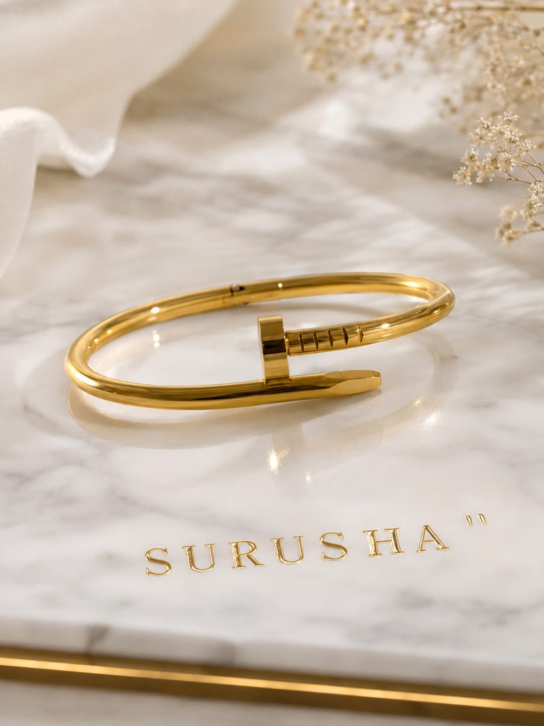 Premium Stainless Steel Golden Nail Design Kada- Anti Tanish | Waterproof