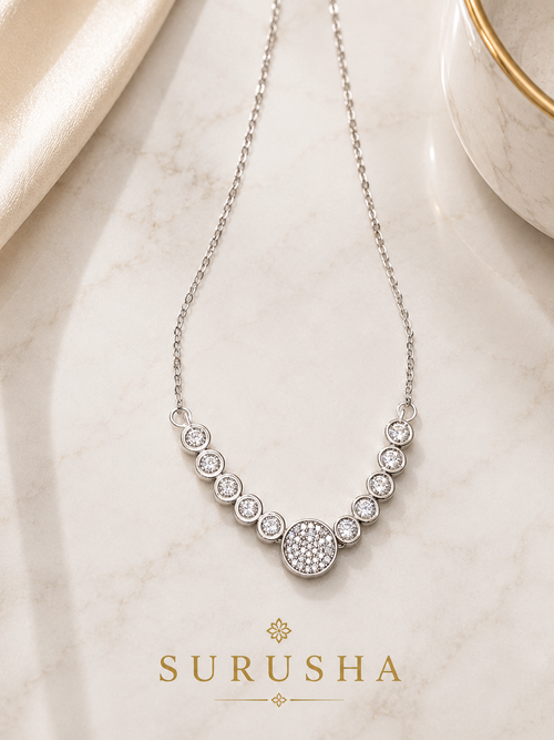 Graduated CZ Bubble Necklace silver finish cable chain by Surusha