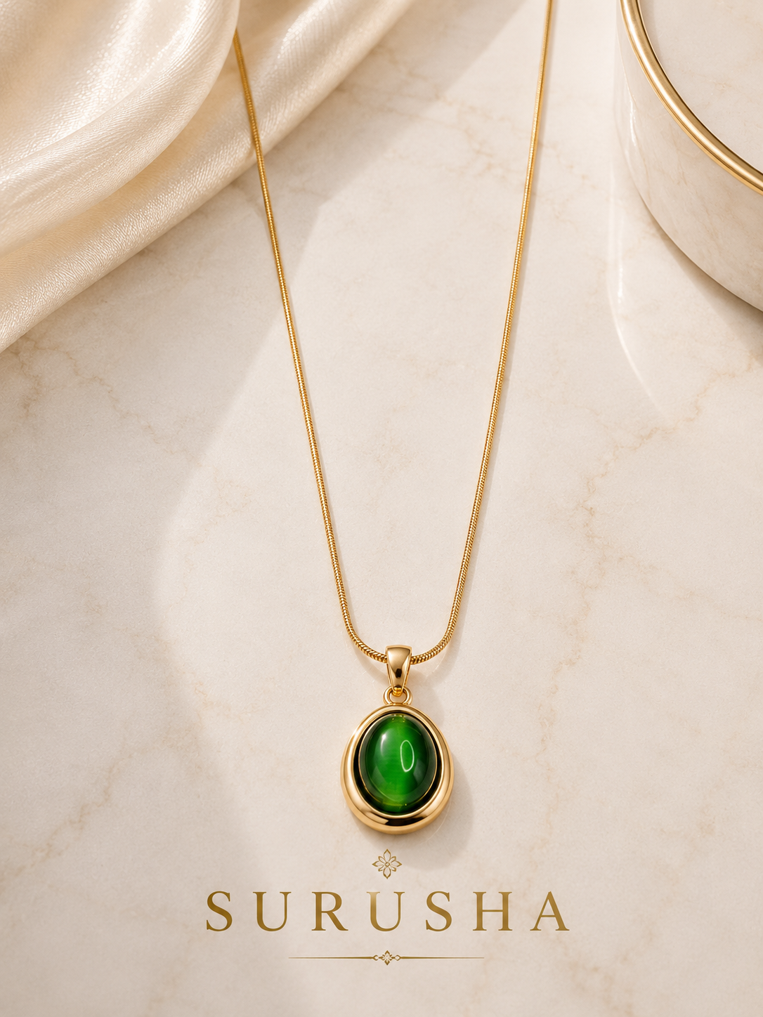Emerald Oval Pendant Chain – Gold Finish Fashion Jewellery