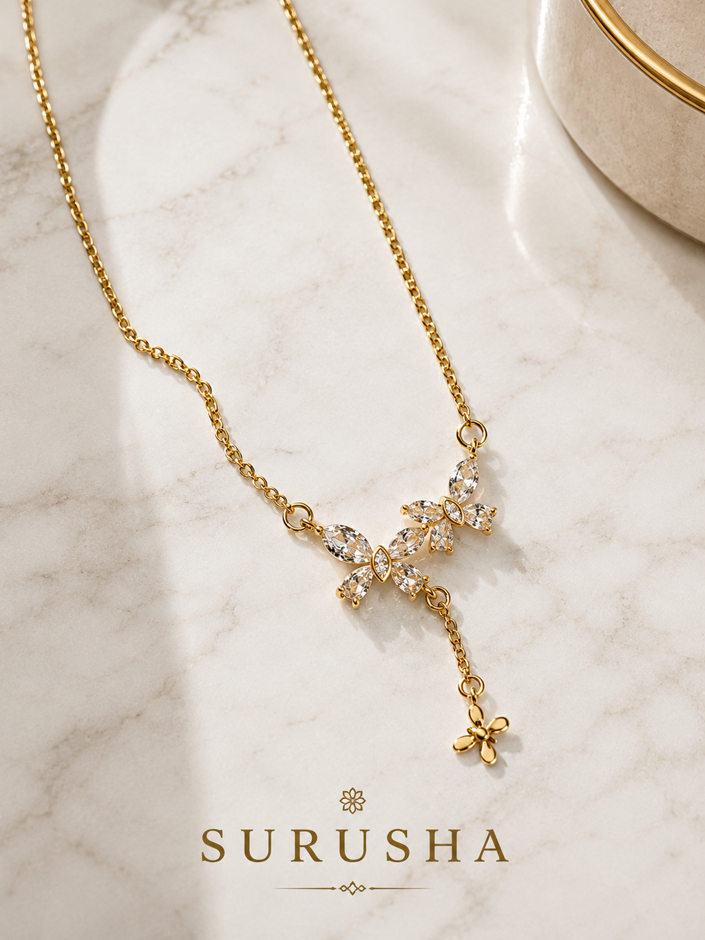 Crystal Butterfly Drop Necklace – Gold Finish Fashion Jewellery