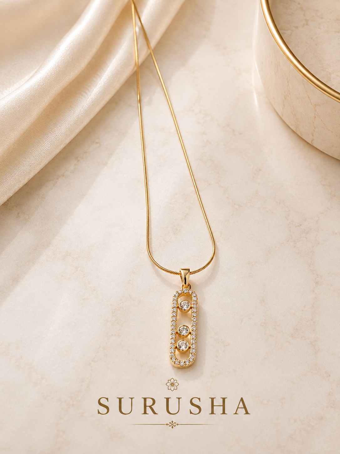 Triple Diamond Bar Pendant Chain – Gold Finish Fashion Jewellery