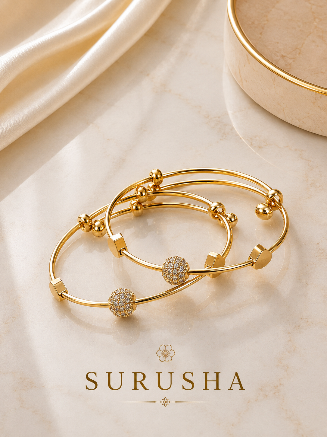 Surusha Ghoongroo Diamond Ball Bangles | Set of 2