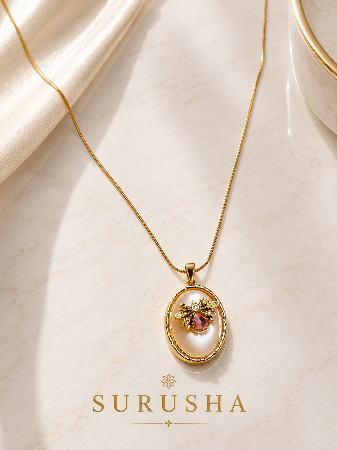Pearl Floral Oval Pendant Necklace – Gold Finish Fashion Jewellery